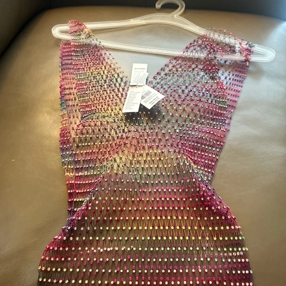 Sexy Shiny Rhinestone Rainbow 🌈Mesh Summer Crop Top Stretchy - Picture 7 of 17